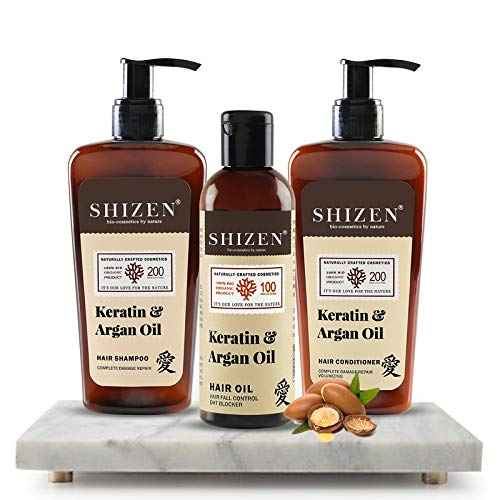Buy SHIZEN Keratin & Argan Oil Hair and Care Combo: Shampoo (200 ml )/ Conditioner (200 ml) & Oil (100 ml) For Damage Repair - Purplle