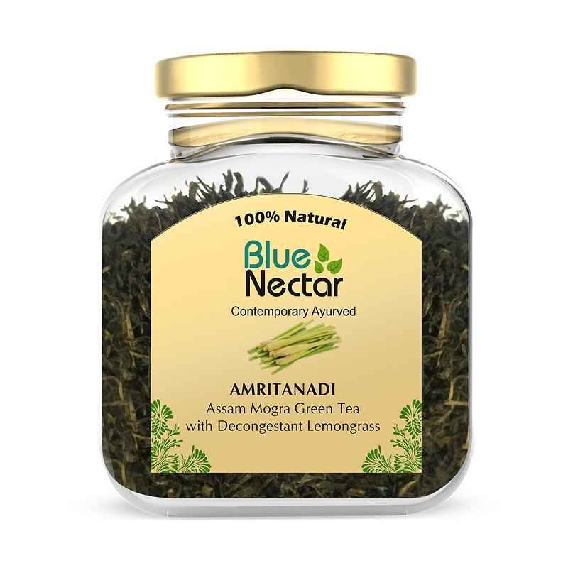 Buy Blue Nectar Amritanadi Assam Green Tea Loose leaves with Decongestant Lemongrass (50 gm + 15 gm Free | 33 Cup) - Purplle