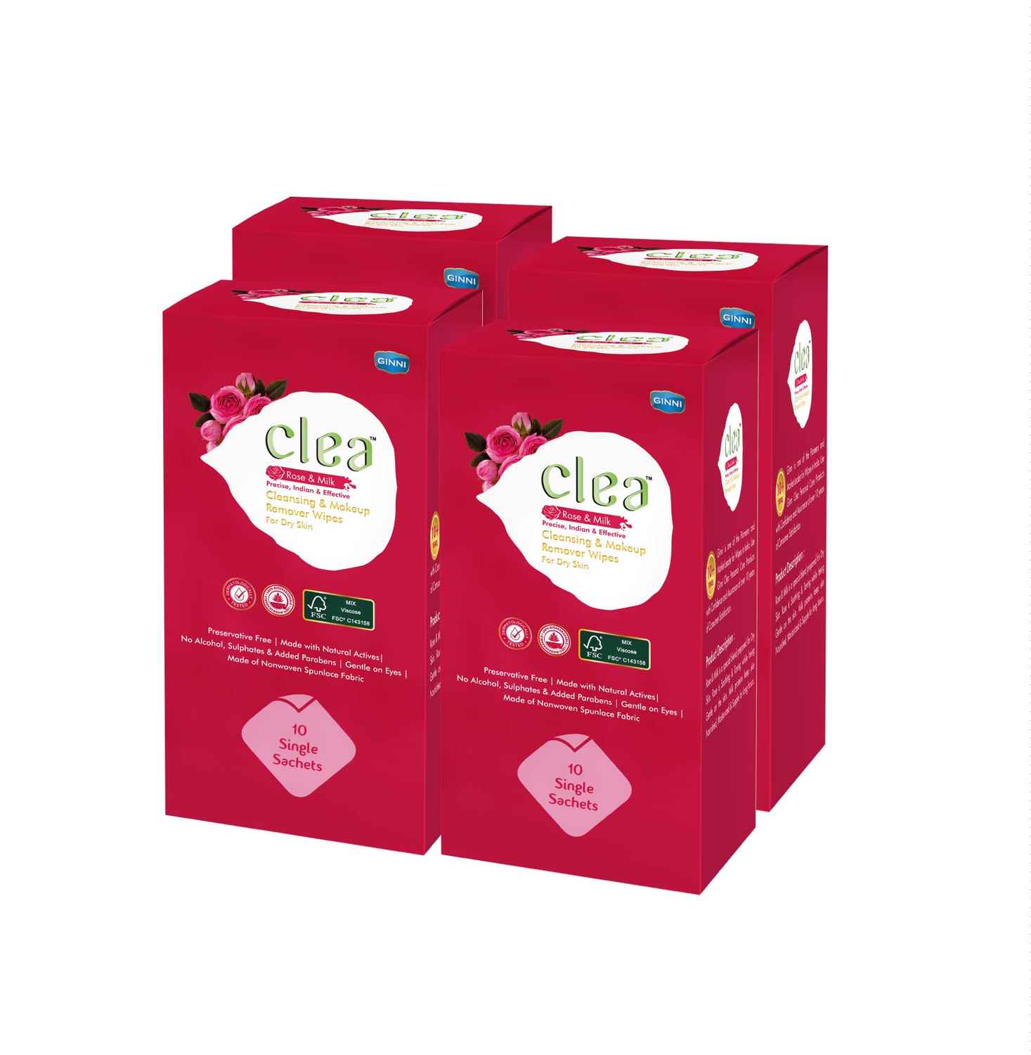 Buy Clea Cleansing & Makeup Remover Wipes Rose & Milk (10 Wipes per pack) Pack of 4 - Purplle