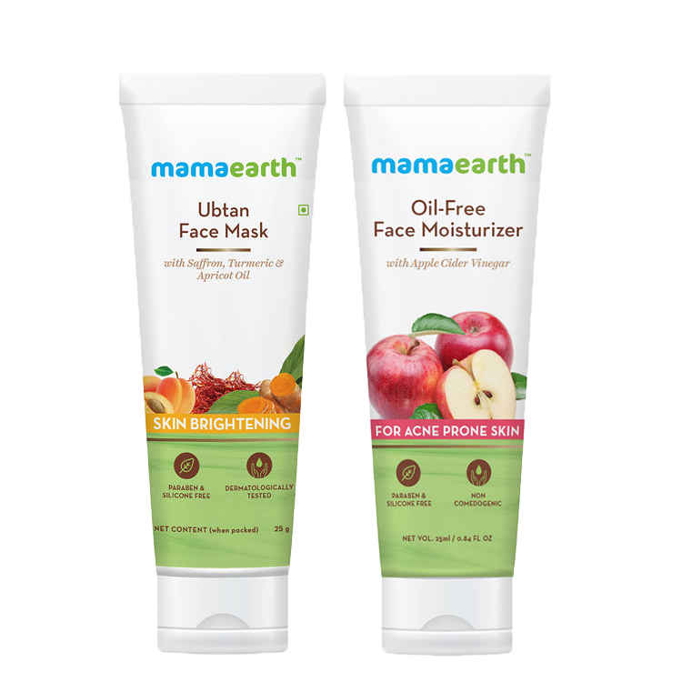 Buy Mamaearth Oil Free Moisturizer For Face With Apple Cider Vinegar For Acne Prone Skin (25 ml) SAMPLE + Mamaearth Ubtan Face Mask (25 g) - Purplle