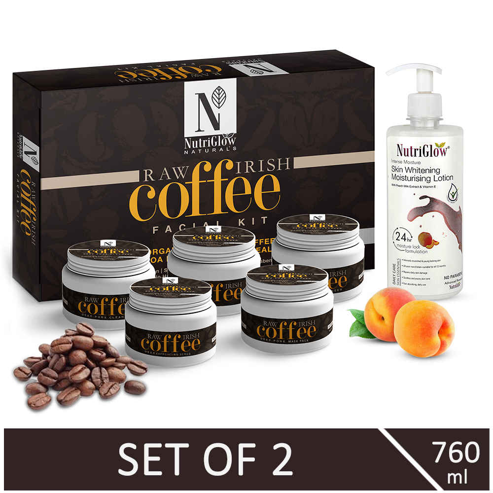 Buy NutriGlow NATURAL'S Raw Irish Coffee Facial Kit (260 gm) & Skin Whitening Moisturising Lotion (500 ml) For Natural Glowing - Purplle