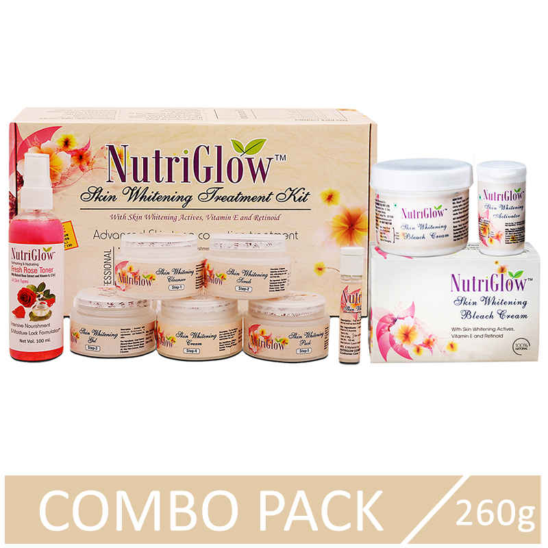 Buy NutriGlow Skin Whitening Treatment Facial Kit (310 gm) & Bleach Cream (43 gm) With Vitamin E and Retinol - Purplle