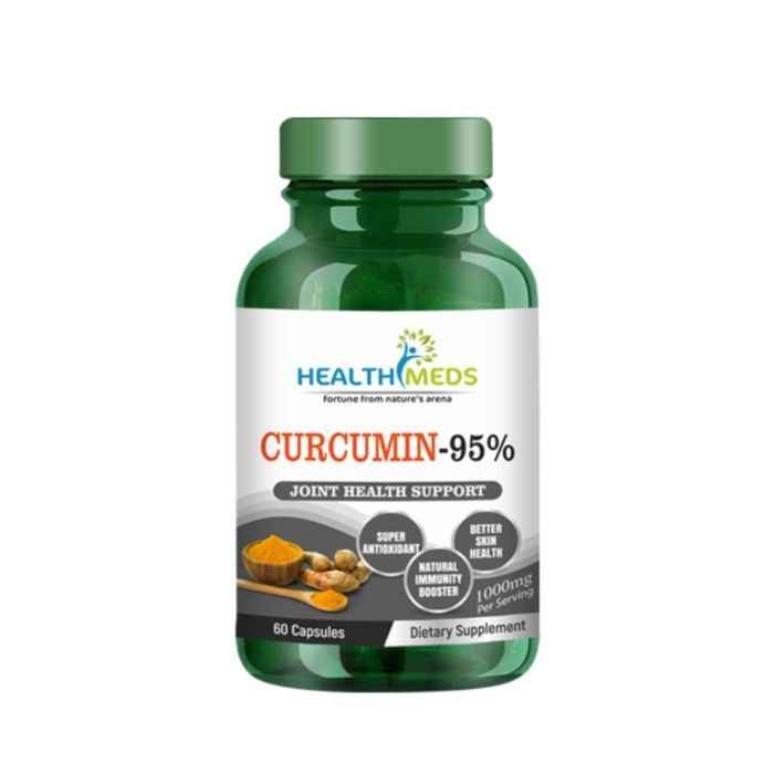 Buy HealthMeds Curcumin-95% with Spirulina, Bioperine for Good Skin,Joint Health-60 Capsules - Purplle