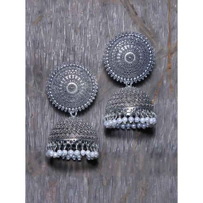 Buy Crunchy Fashion Oxidized Silver Drop Jhumki Jhumka Earrings - Purplle