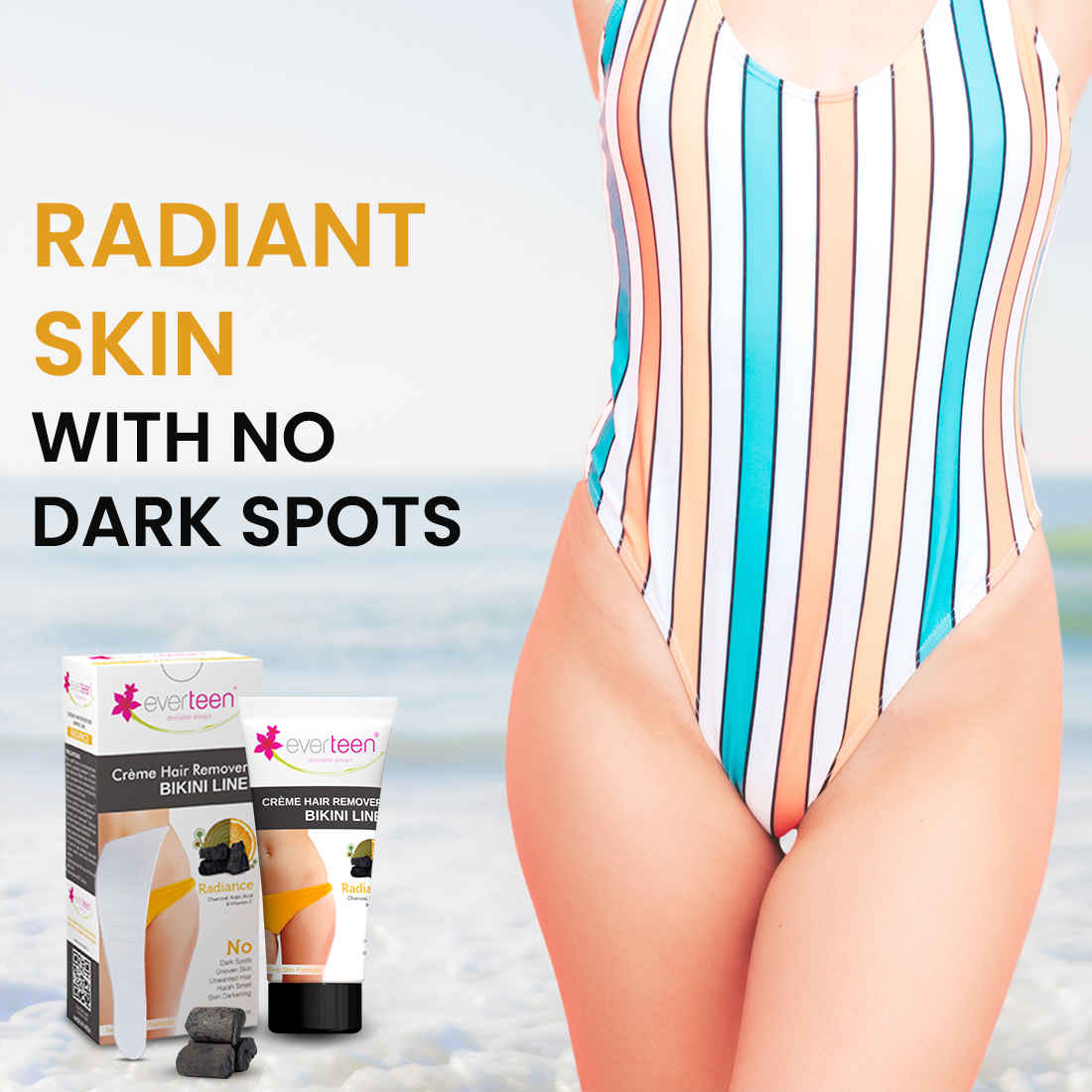 Buy everteen RADIANCE Hair Removal Cream with Charcoal, Kojic Acid and Vitamin C for Bikini Line & Underarms in Women and Girls | No Harsh Smell, Skin Darkening or Rashes | 1 Pack 50 gm with Spatula and Coin Tissues - Purplle