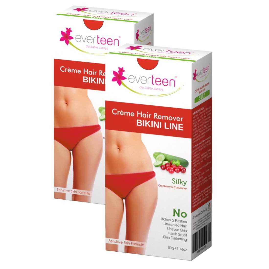 Buy everteen SILKY Hair Removal Cream with Cranberry and Cucumber for Bikini Line & Underarms in Women and Girls | No Harsh Smell, Skin Darkening or Rashes | 2 Pack 50 gm Each with Spatula and Coin Tissues - Purplle