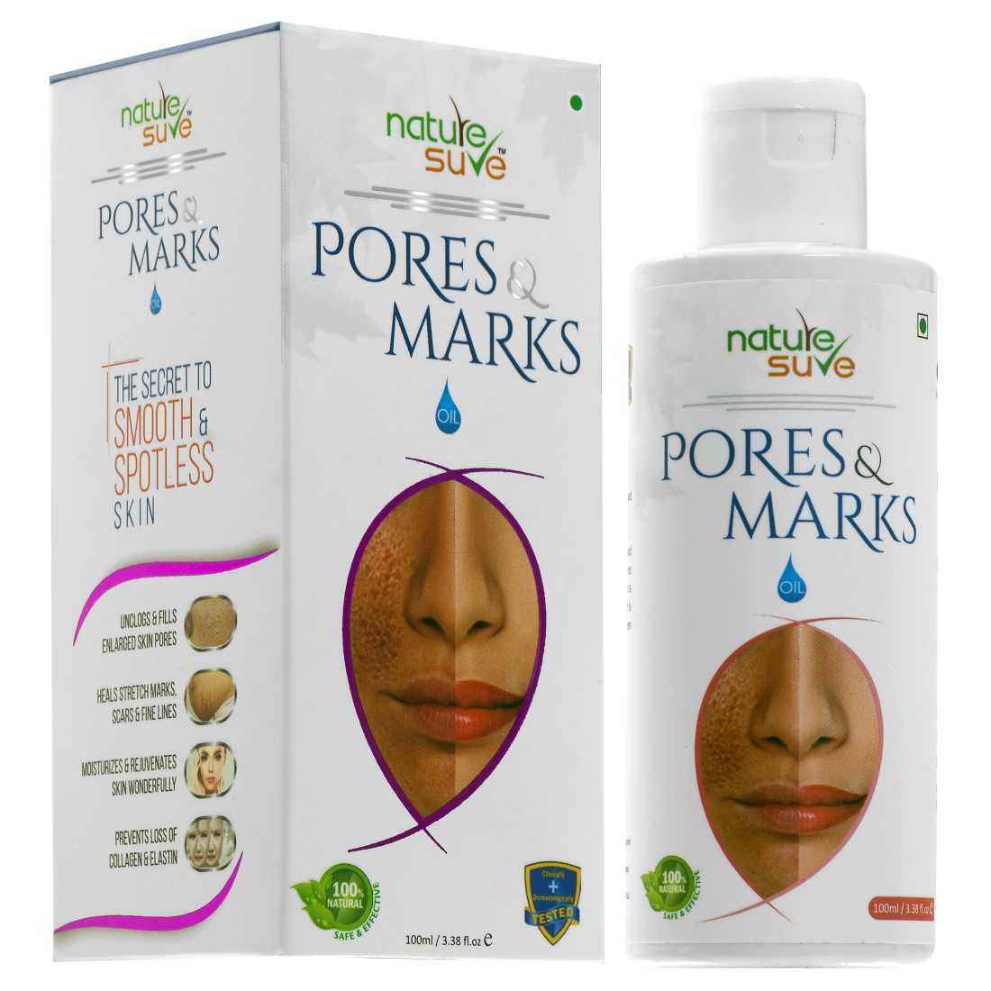 Buy Nature Sure Pores and Marks Oil for Enlarged Pores and Stretch Marks in Men and Women - 1 Pack (100 ml) - Purplle