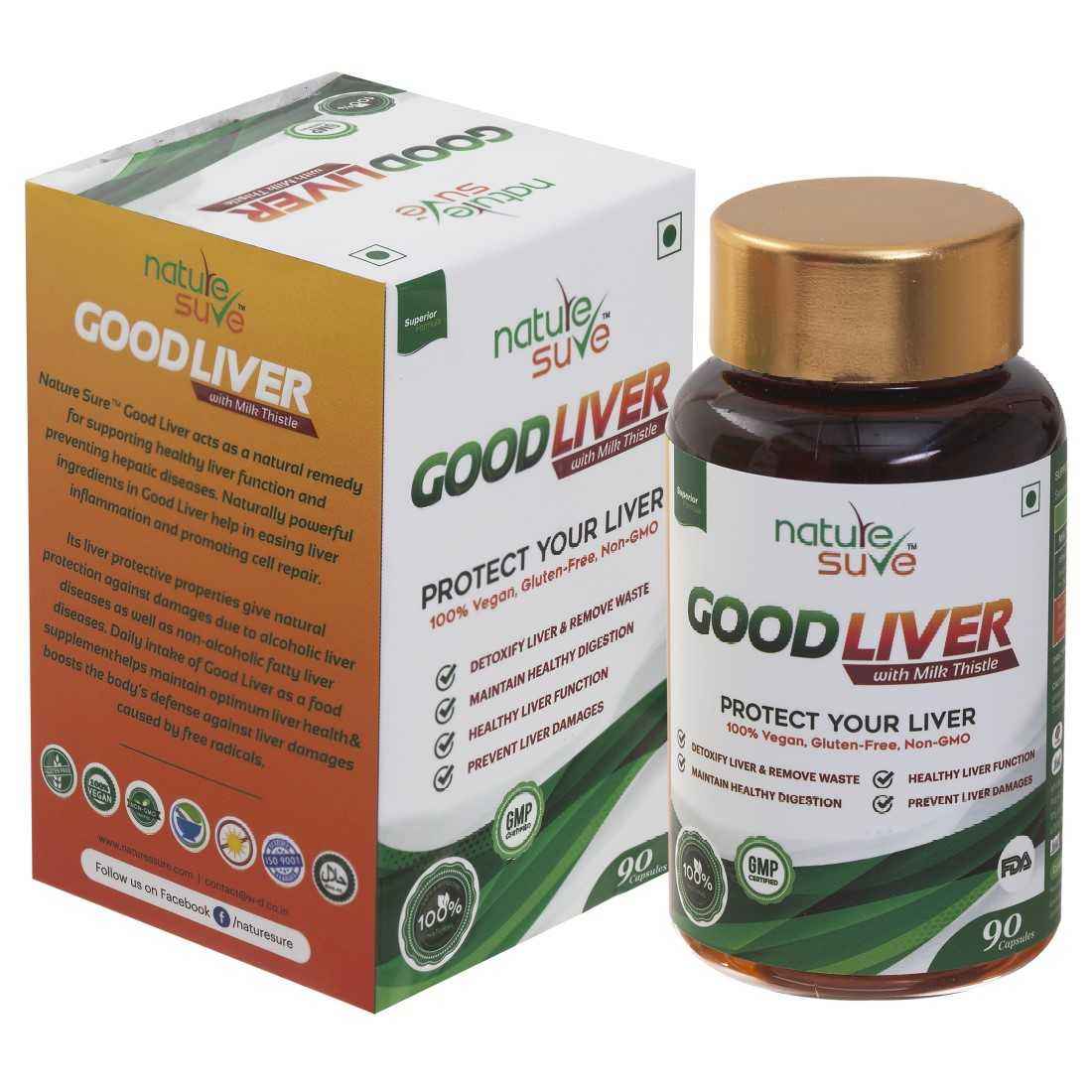 Buy Nature Sure Good Liver Capsules with Milk Thistle for Natural Protection against Fatty Liver - 1 pack (90 Capsules) - Purplle