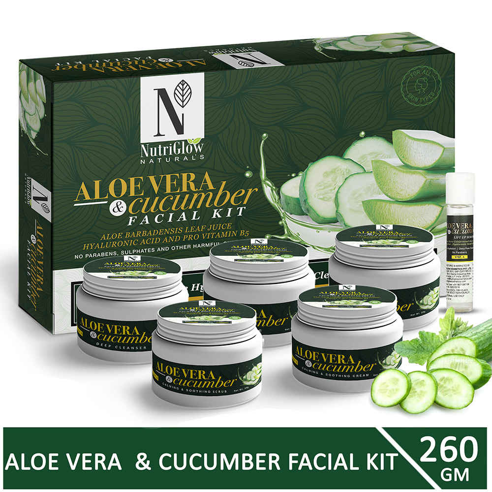 Buy NutriGlow NATURAL'S Aloe Vera & Cucumber Facial Kit With Hyaluronic Acid and Pro Vitamin B5, 260 gm - Purplle