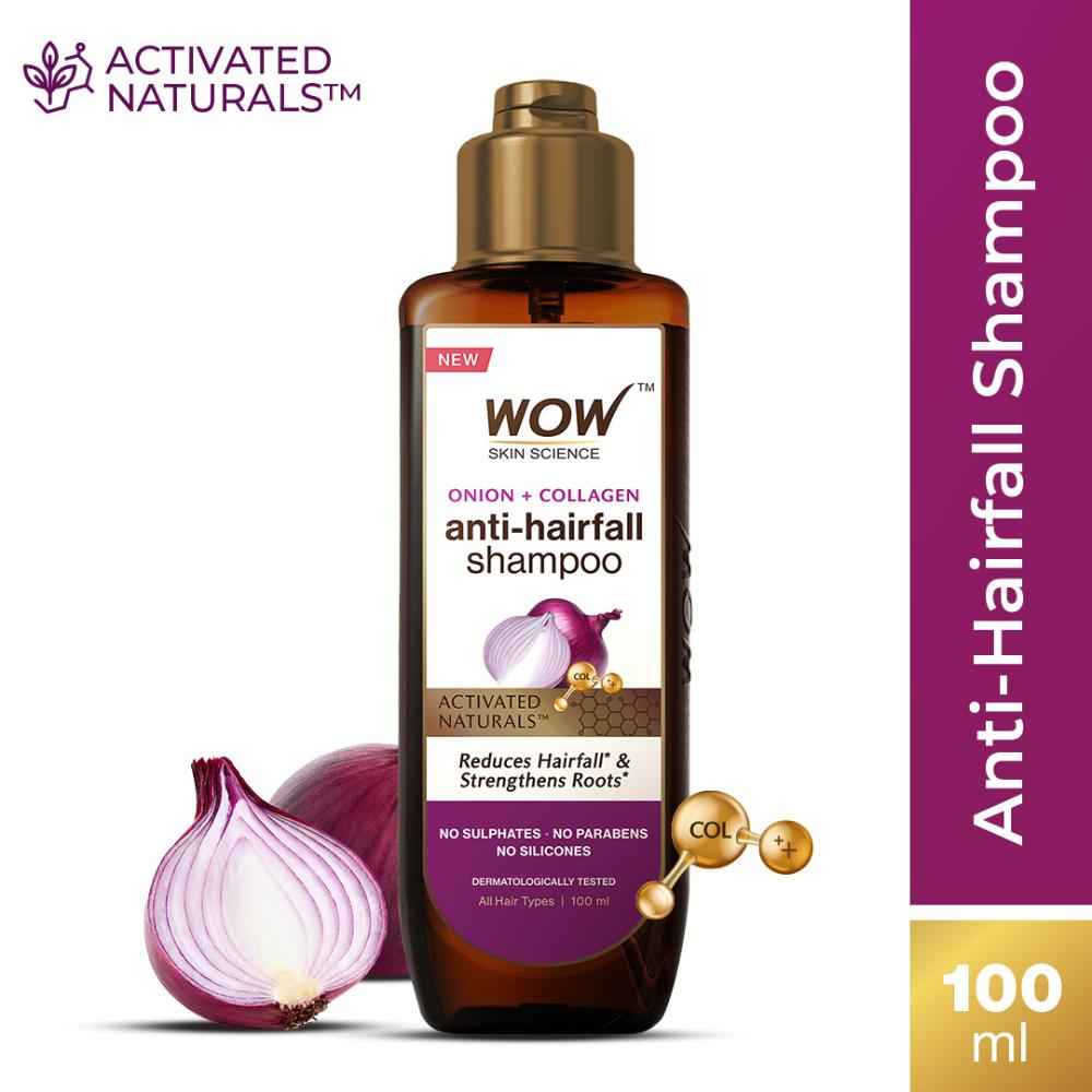 Buy WOW Skin Science Onion & Collagen Anti-Hairfall Shampoo | Reduces Hairfall | Strengthens Roots | Nourishes Scalp | Prevents Breakage | Enhances Hair Thickness and Shine| New & Improved Formulation- 100 ml - Purplle