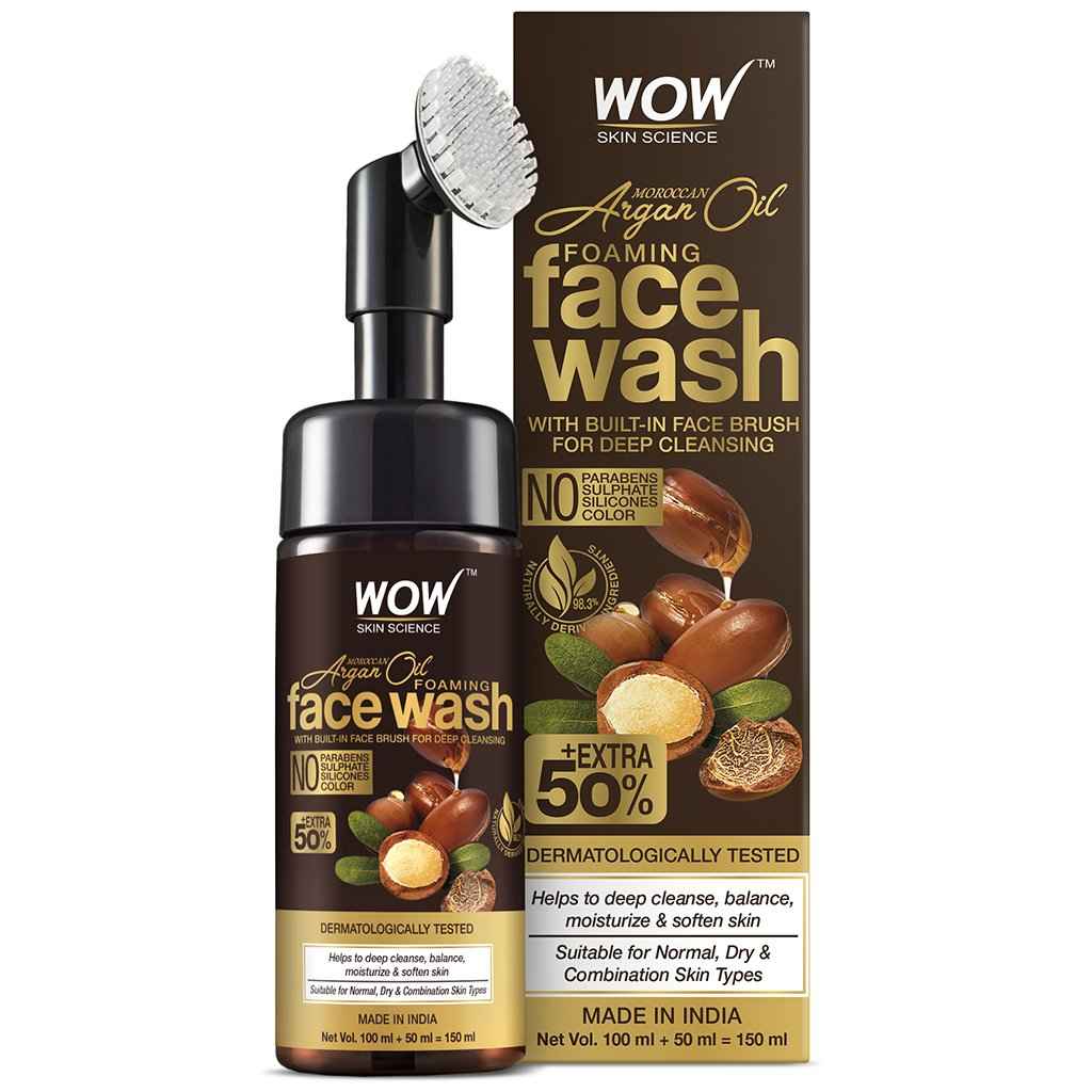 Buy WOW Skin Science Moroccan Argan Oil Foaming Face Wash with Built-in Brush - (150 ml) - Purplle