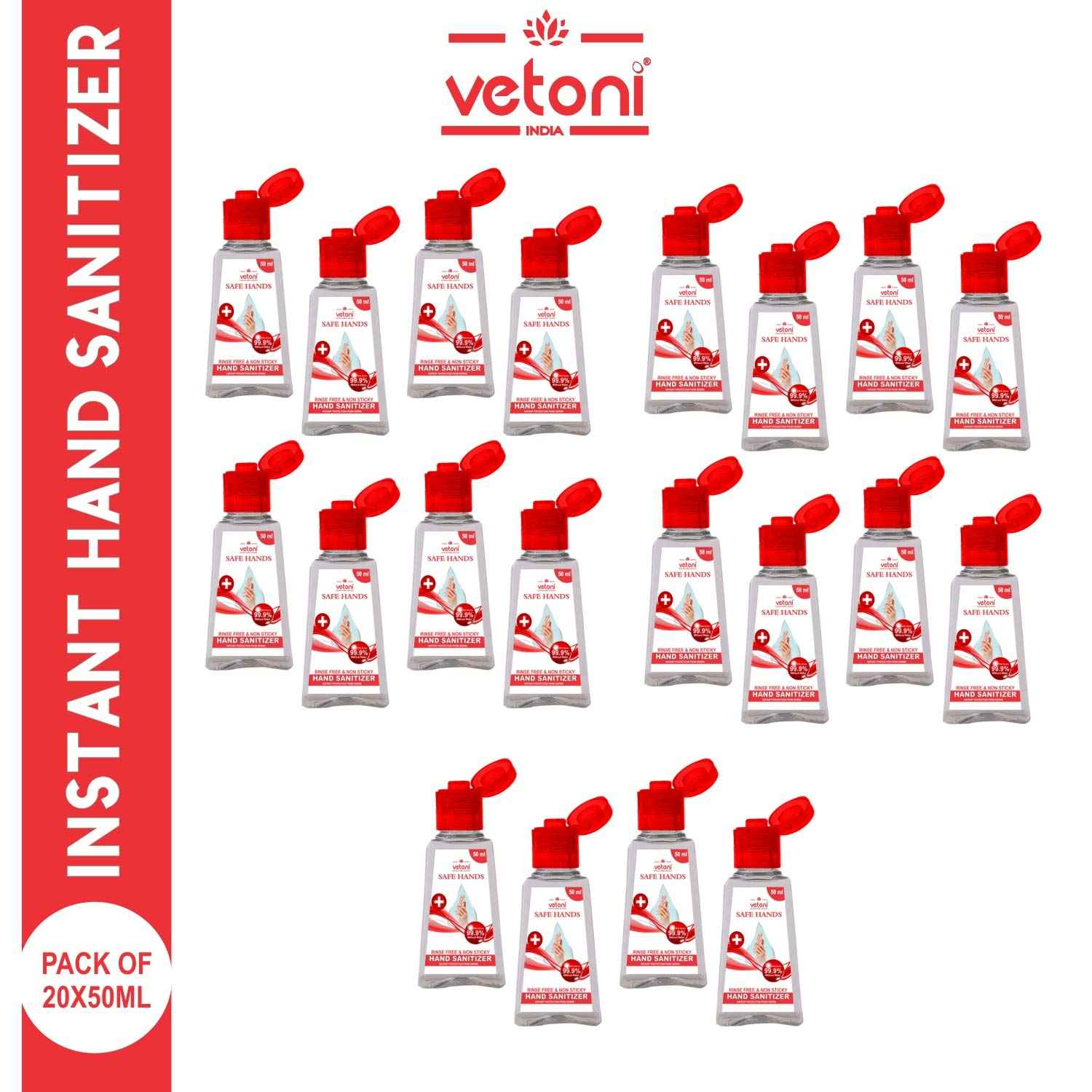 Buy Vetoni Hand Sanitizer, Instant Germ Protection, Sanitizing Gel Rinse-free Palm Cleaner Handrub, 50ml Each (Pack of 20) - Purplle