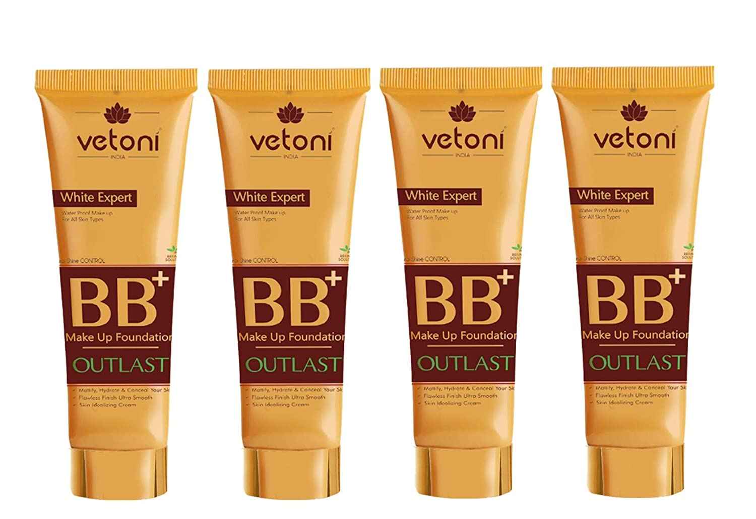 Buy Vetoni BB+ Foundation cream for face makeup natural shade for oily and dry skin, (Pack of 4), 240 gm, Gold - Purplle