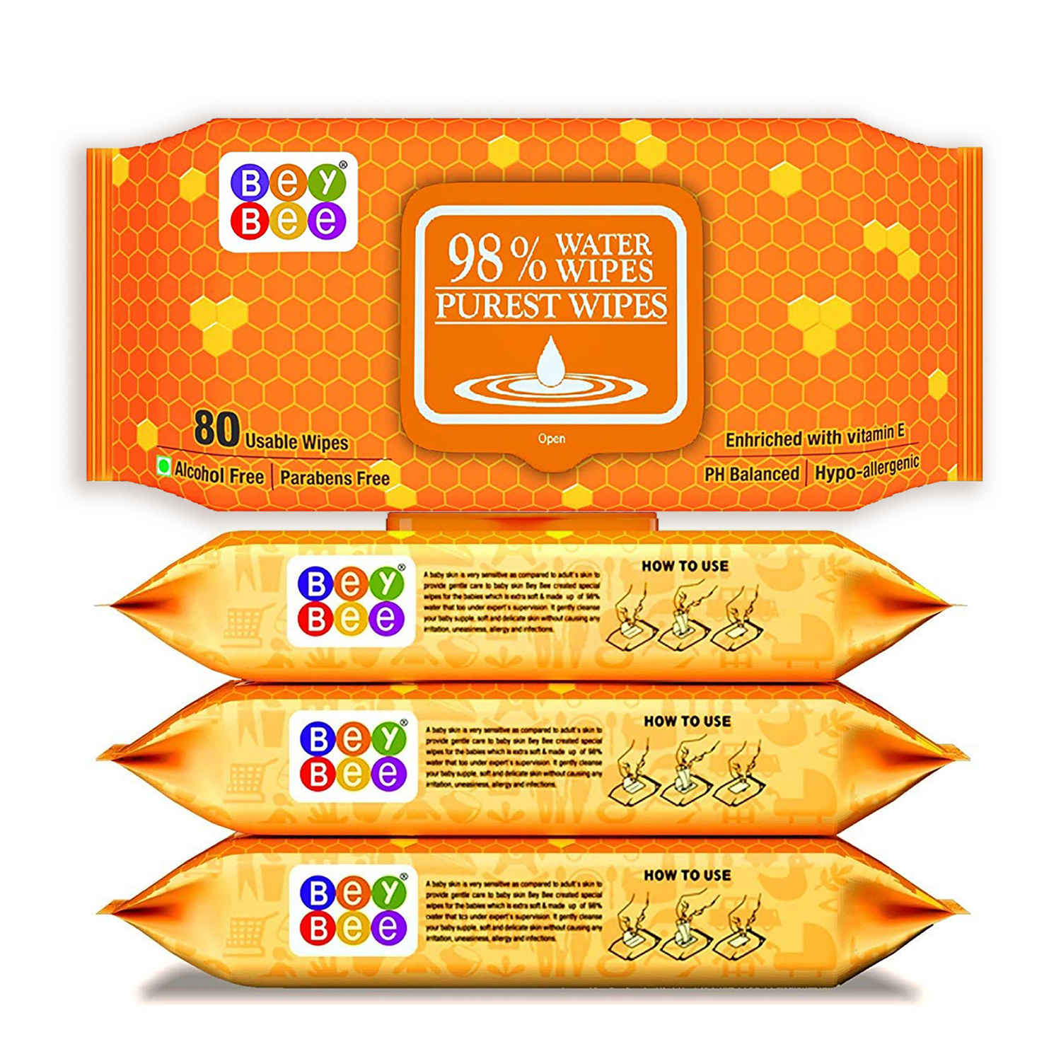 Buy BeyBee Baby Water Based Wet Wipes for Born Babies(Pack of 4, 80 Sheets per Pack) - Purplle