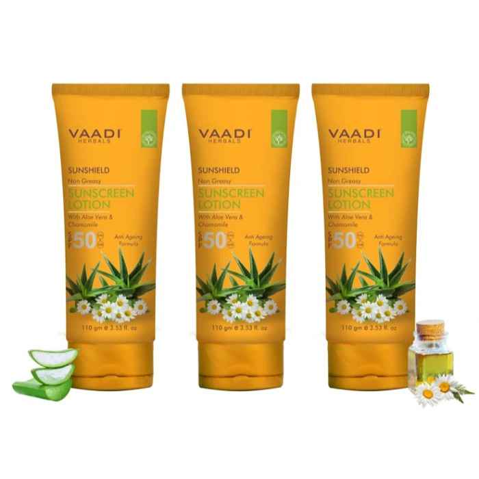 Buy Vaadi Herbals Value Pack Of 3 Sunscreen Lotion Spf-50 With Aloe Vera & Chamomile (110 ml * 3) - Purplle
