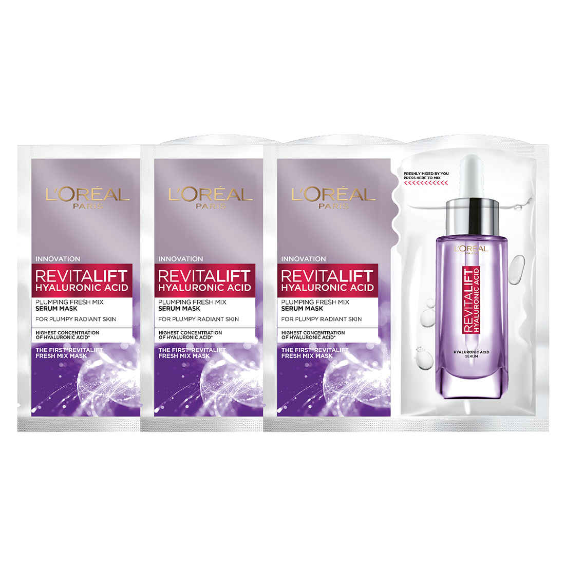 Buy L'Oreal Paris Revitalift Hyaluronic Acid Fresh Mix Serum Sheet Mask, (Pack of 3) 99ml - Purplle