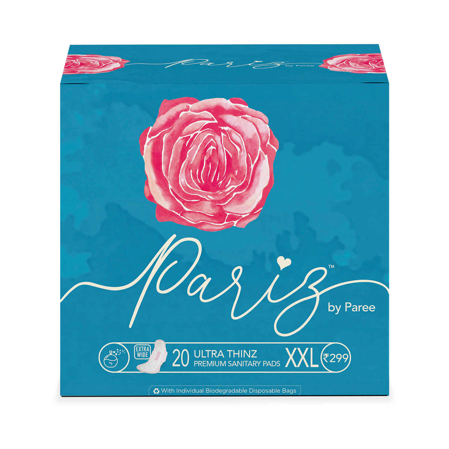 Buy Pariz By Paree Premium Ultra Thinz Cottony Super Soft Extra Wide Sanitary Pads for Women, XXL| Rash Free Comfort And Absorbs Quickly | Biodegradable Disposable Bags, 20 Pads - Purplle