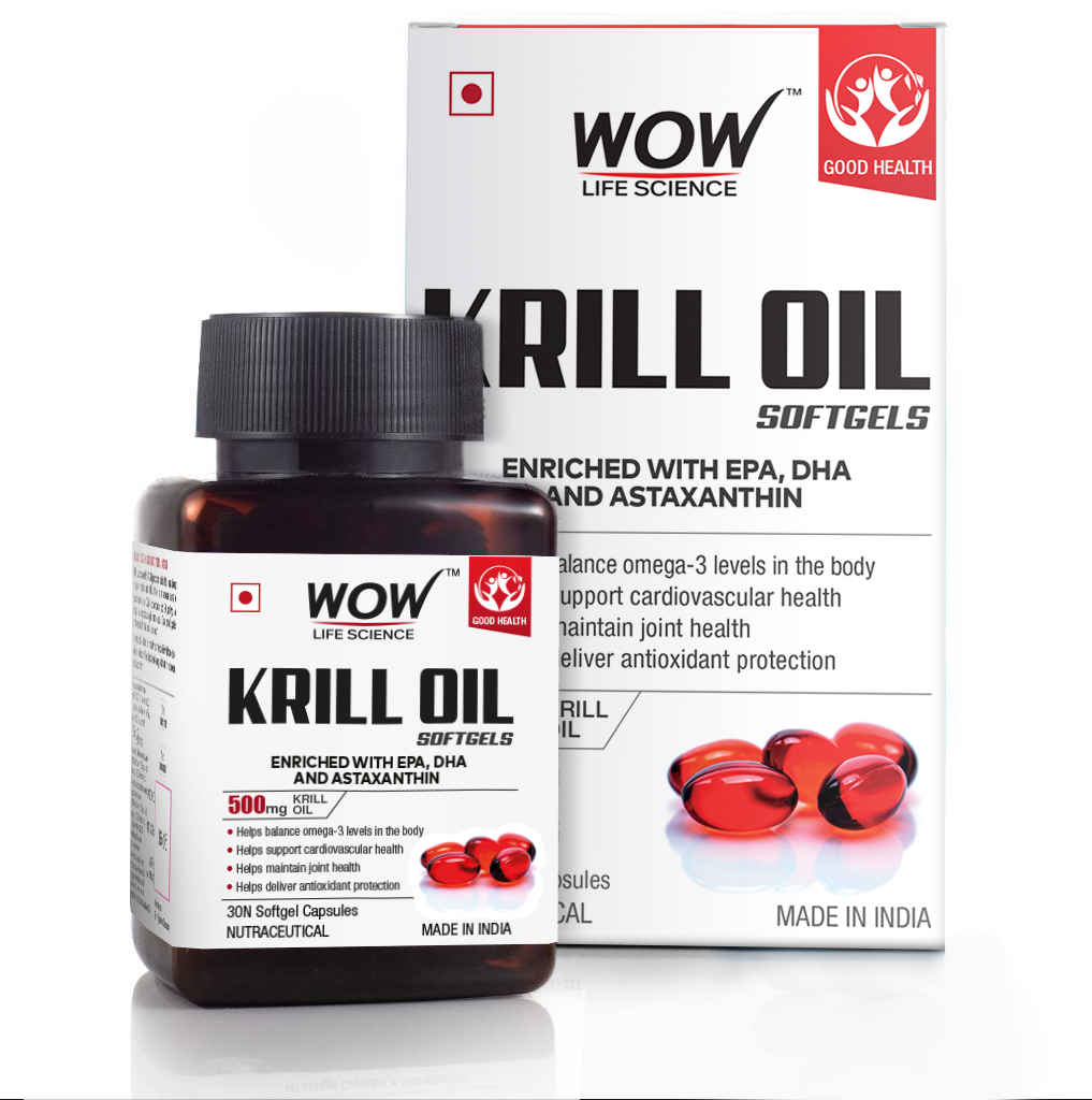 Buy WOW Life Science Krill Oil Capsules - Enriched with EPA, DHA & Astaxanthin - 500mg Krill Oil - 30 Softgel Capsules - Purplle