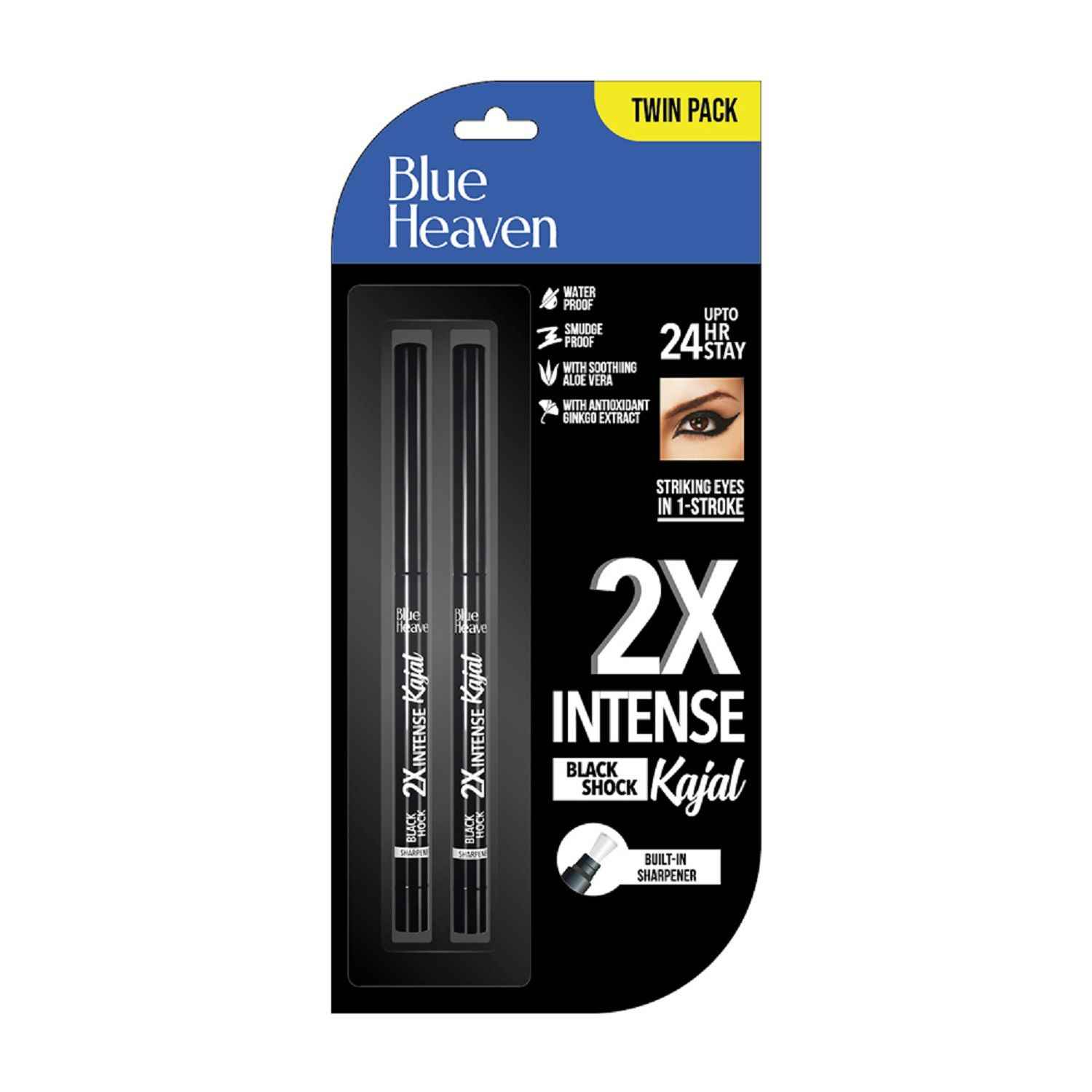Buy Blue Heaven 2x Intense Kajal, Black Shock - Pack of 2 - Purplle