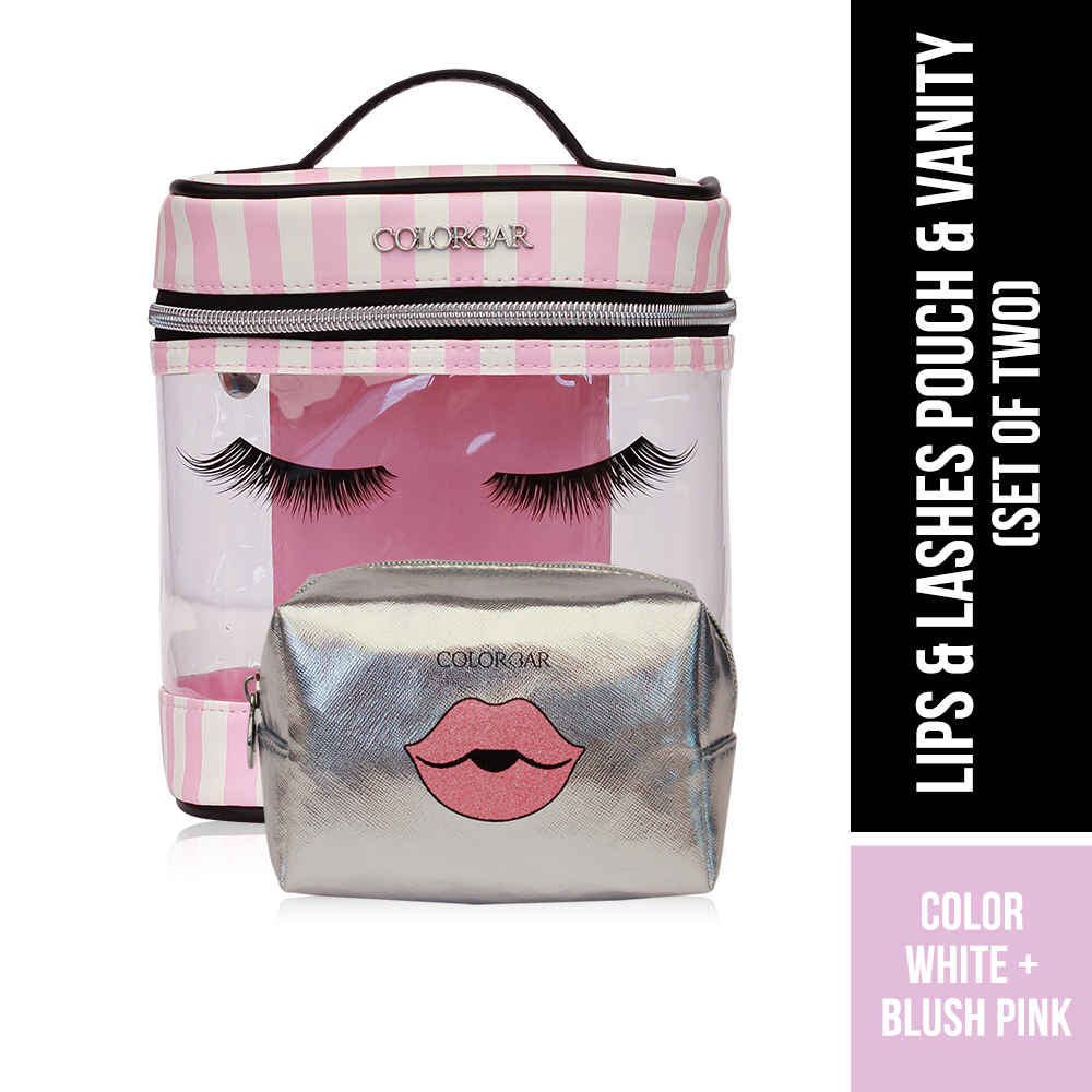 Buy Colorbar Lips & Lashes Pouch & Vanity (Set Of Two) Pouch - White + Blush Pink - Purplle