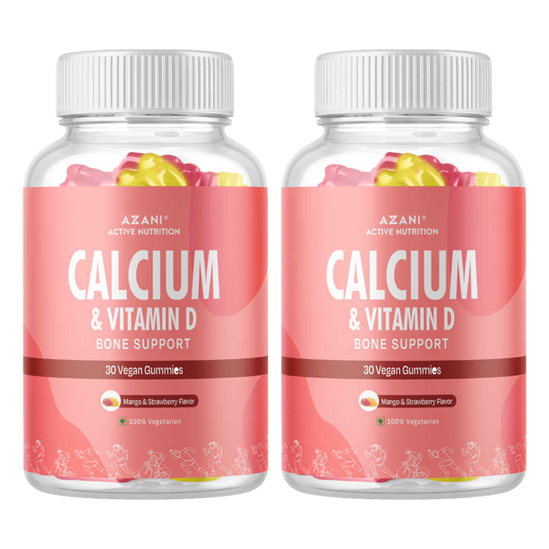 Buy Azani Active Nutrition Calcium & Vitamin D Bone Support Gummies for Adults & Kids |Healthy diet supplement for strong bones (Mango & Strawberry Flavour) - 60 vegan gummies - Purplle