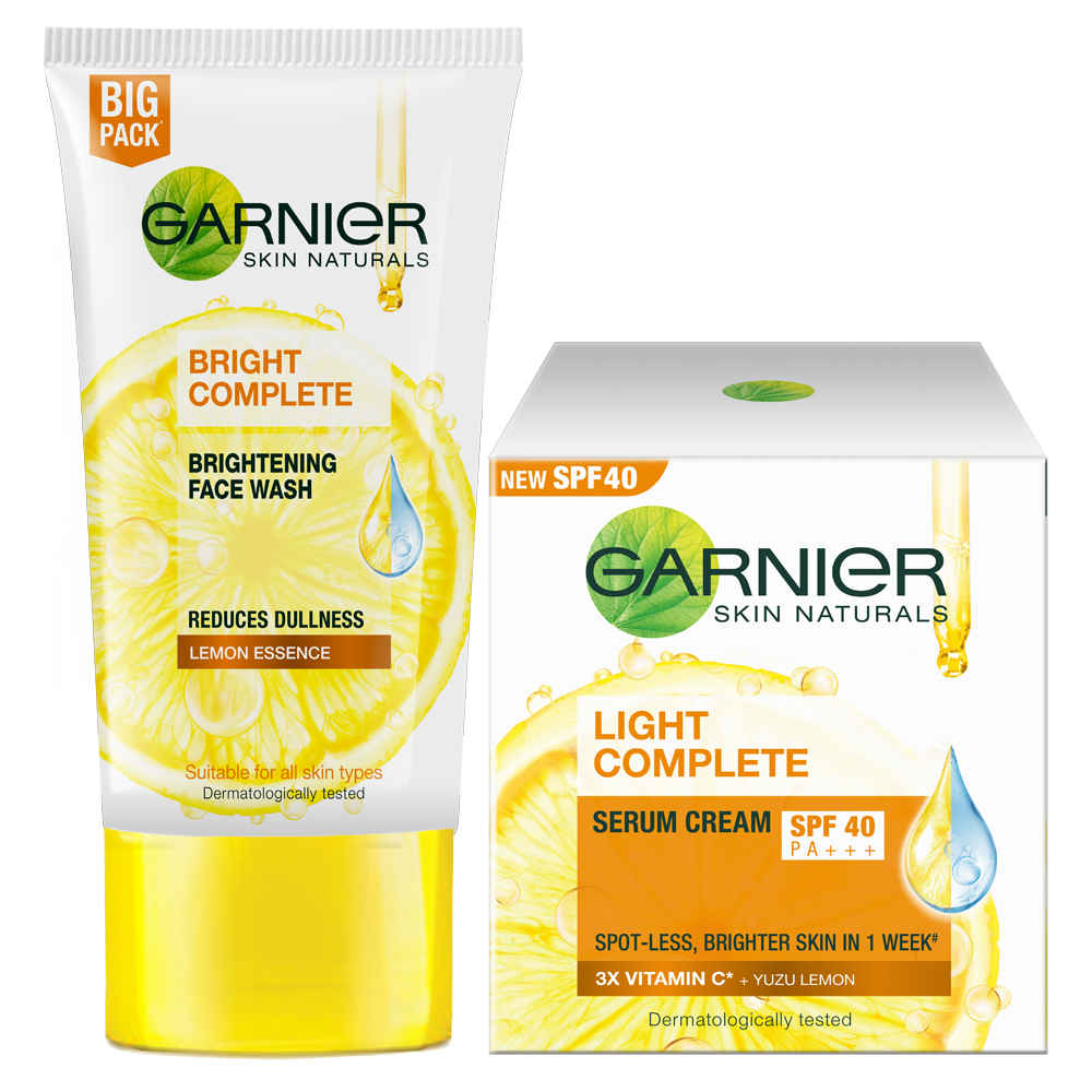 Buy Garnier Bright Complete Brightening Facewash (150 g) + Garnier Bright Complete VITAMIN C SPF40/PA+++ Serum Cream (45 g) - Purplle