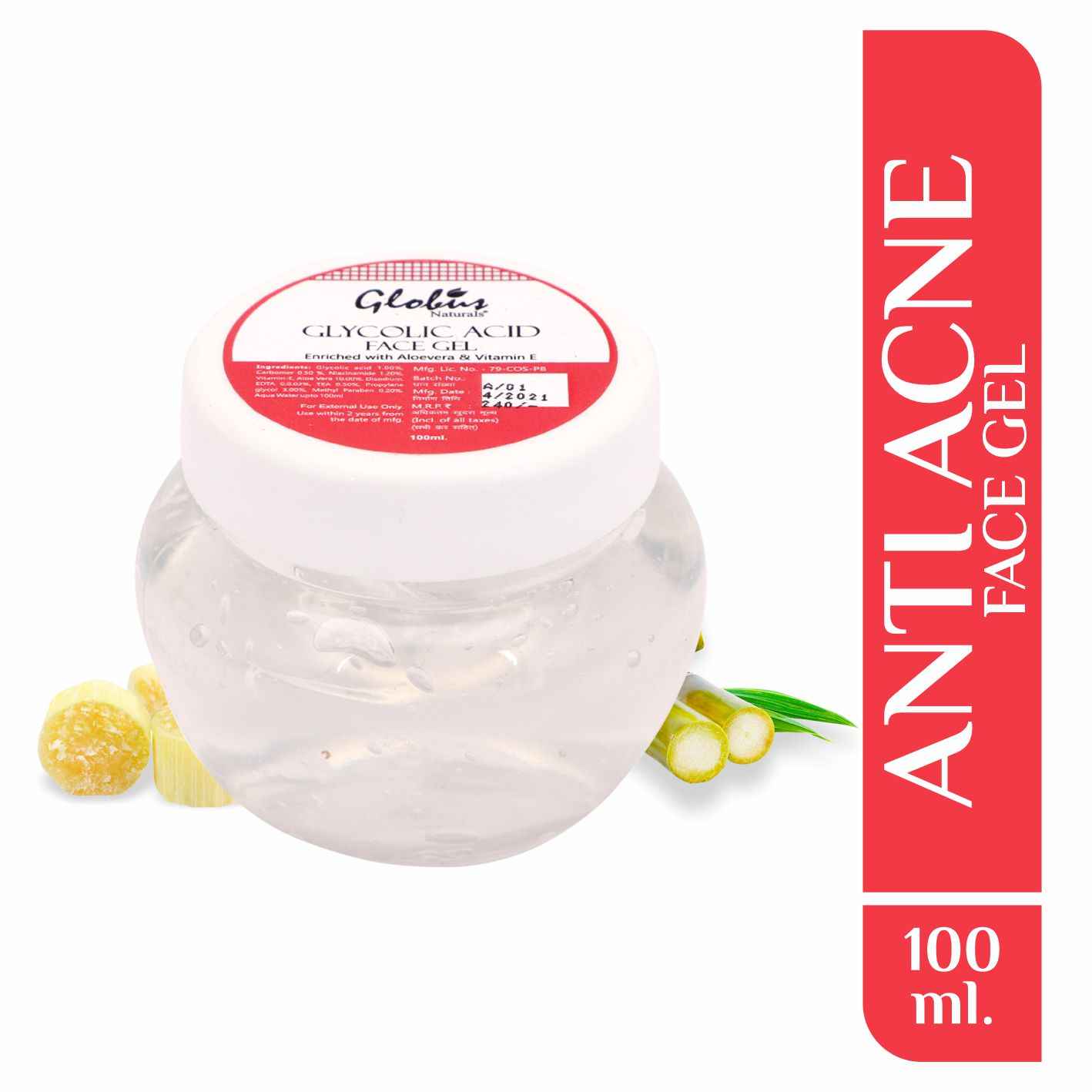 Buy Globus Naturals Glycolic acid face gel For Brightening and Anti Acne | with goodness of Niacinamide,Aloevera & Vitamin E 100 ml - Purplle