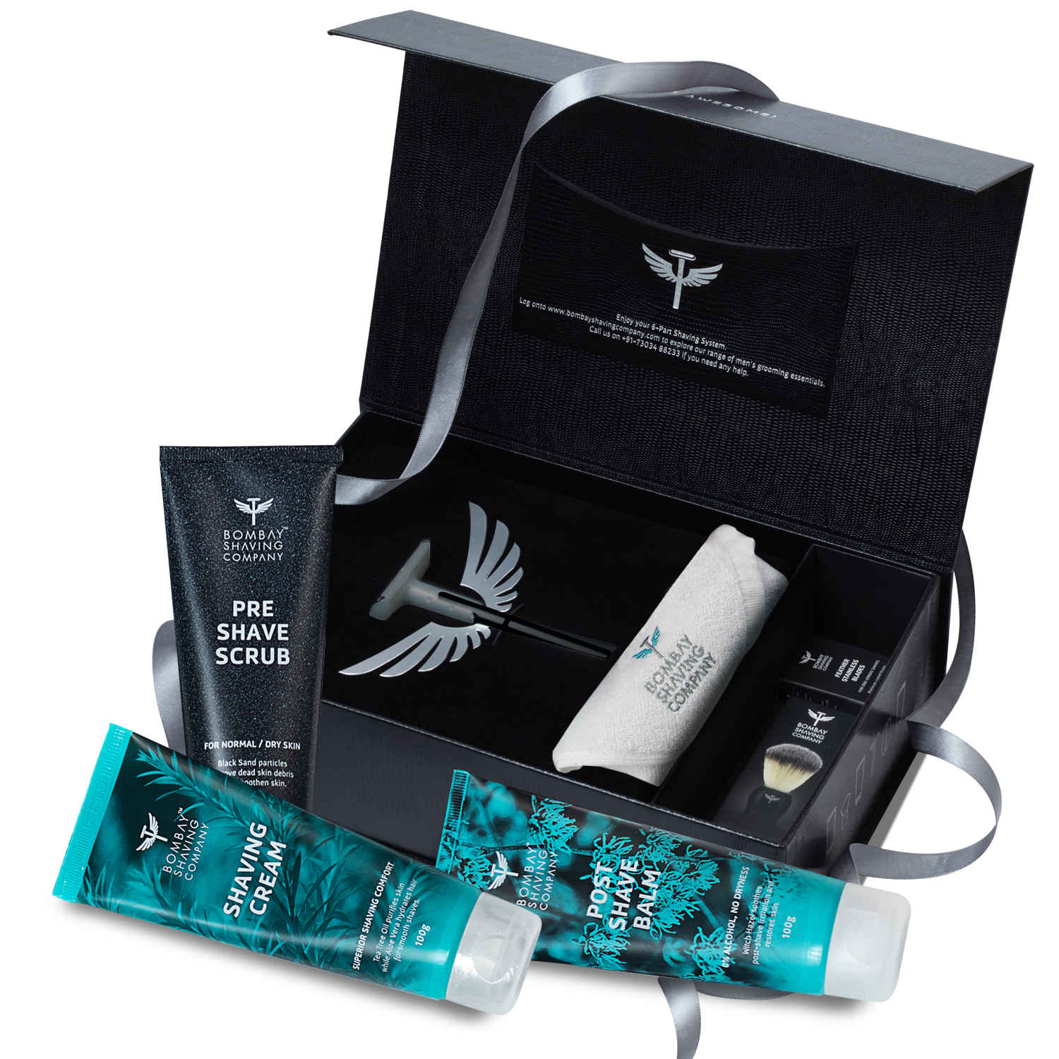 Buy Bombay Shaving Company 6-in-1 Shaving & Grooming Kit for Men | Black Metal Precision Safety Razor, Exfoliating Scrub, Shaving Cream, Post-Shave Balm, Shaving Brush & Feather Blades 1500 gm - Purplle