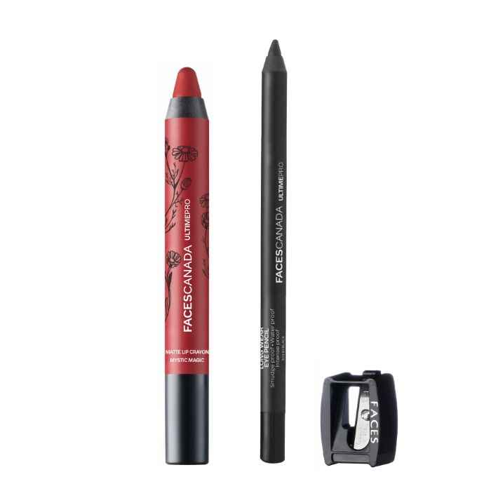 Buy Faces Canada Lip Crayon Majestic Rose & Eye Pencil Solid Black 4 gm - Purplle