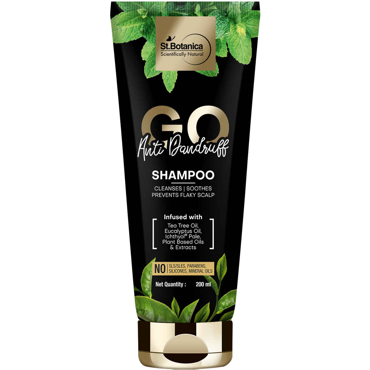 Buy St.Botanica GO Anti-Dandruff Hair Shampoo - With Ichthyol Pale, Tea Tree, Eucalyptus Oil, No SLS / Sulphate, Paraben, Silicones, Colors, 200 ml - Purplle