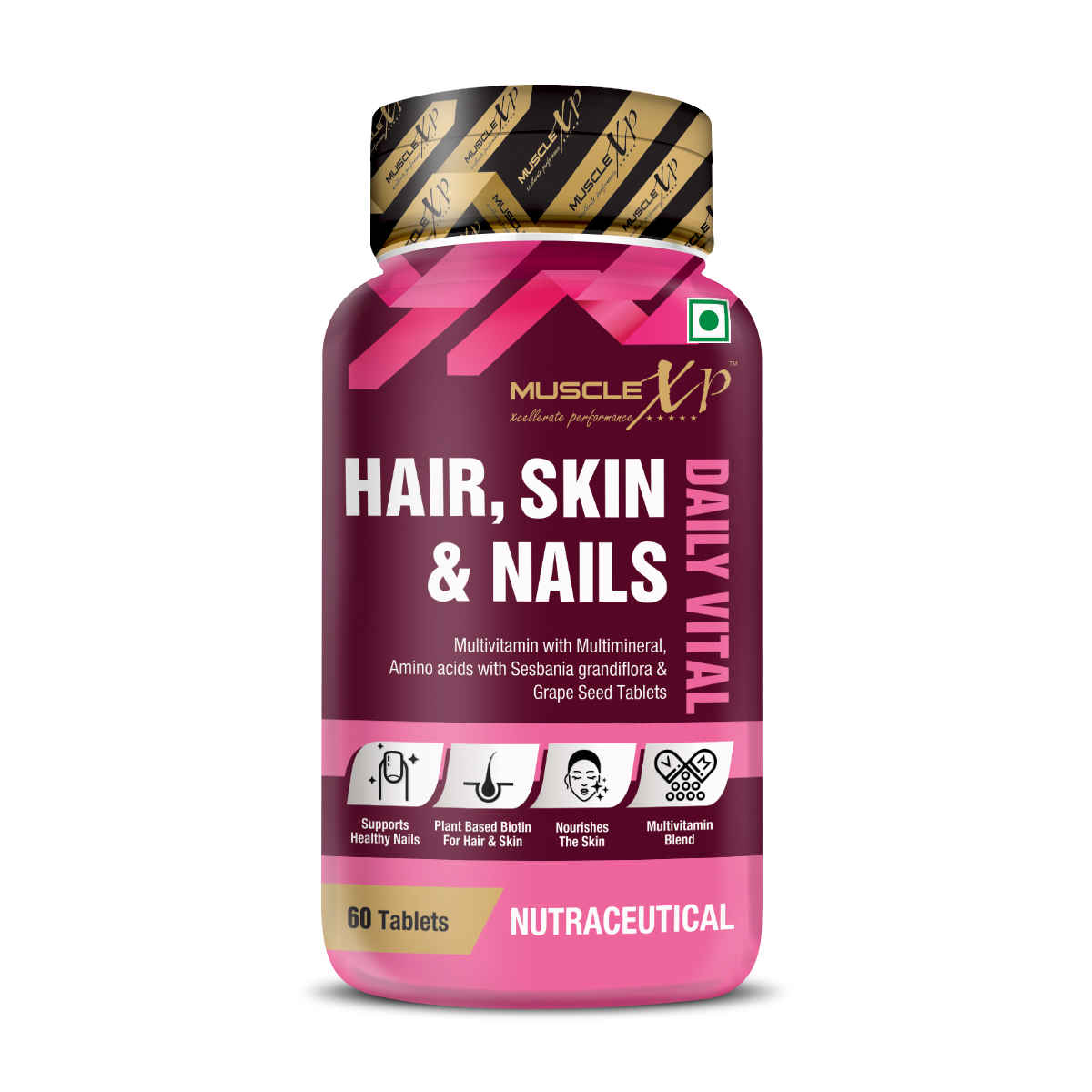 Buy MuscleXP Biotin Hair, Skin & Nails Complete MultiVitamin With Amino Acids - 60 Tablets - Purplle