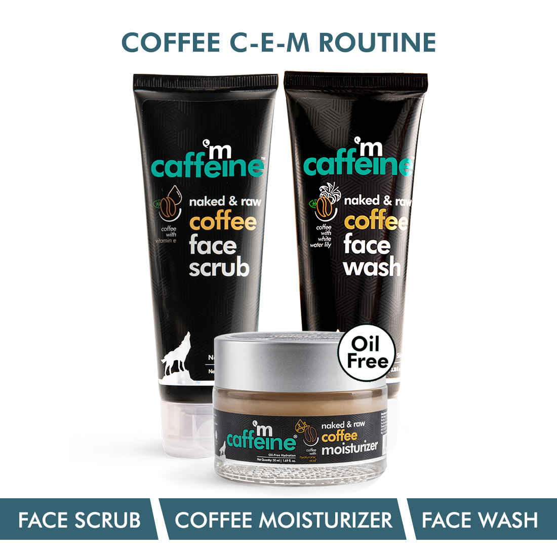 Buy mCaffeine Coffee C-E-M Routine | Face Wash, Face Scrub & Moisturizer for Deep Cleansing, Exfoliation and Oil-Free Moisturization | Cruelty-Free & Vegan | For Men & Women 250 gm - Purplle