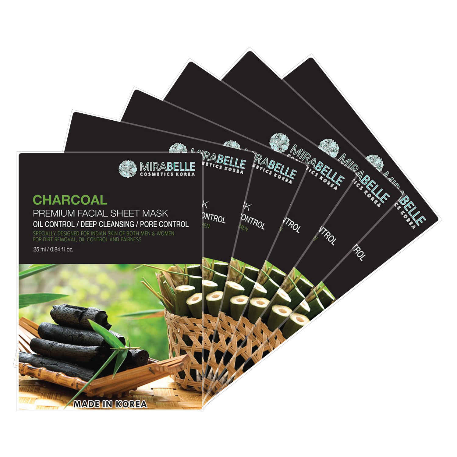 Buy Mirabelle Korea Charcoal Premium Facial Sheet Mask (A Pack Of 6 ) (25 ml) - Purplle