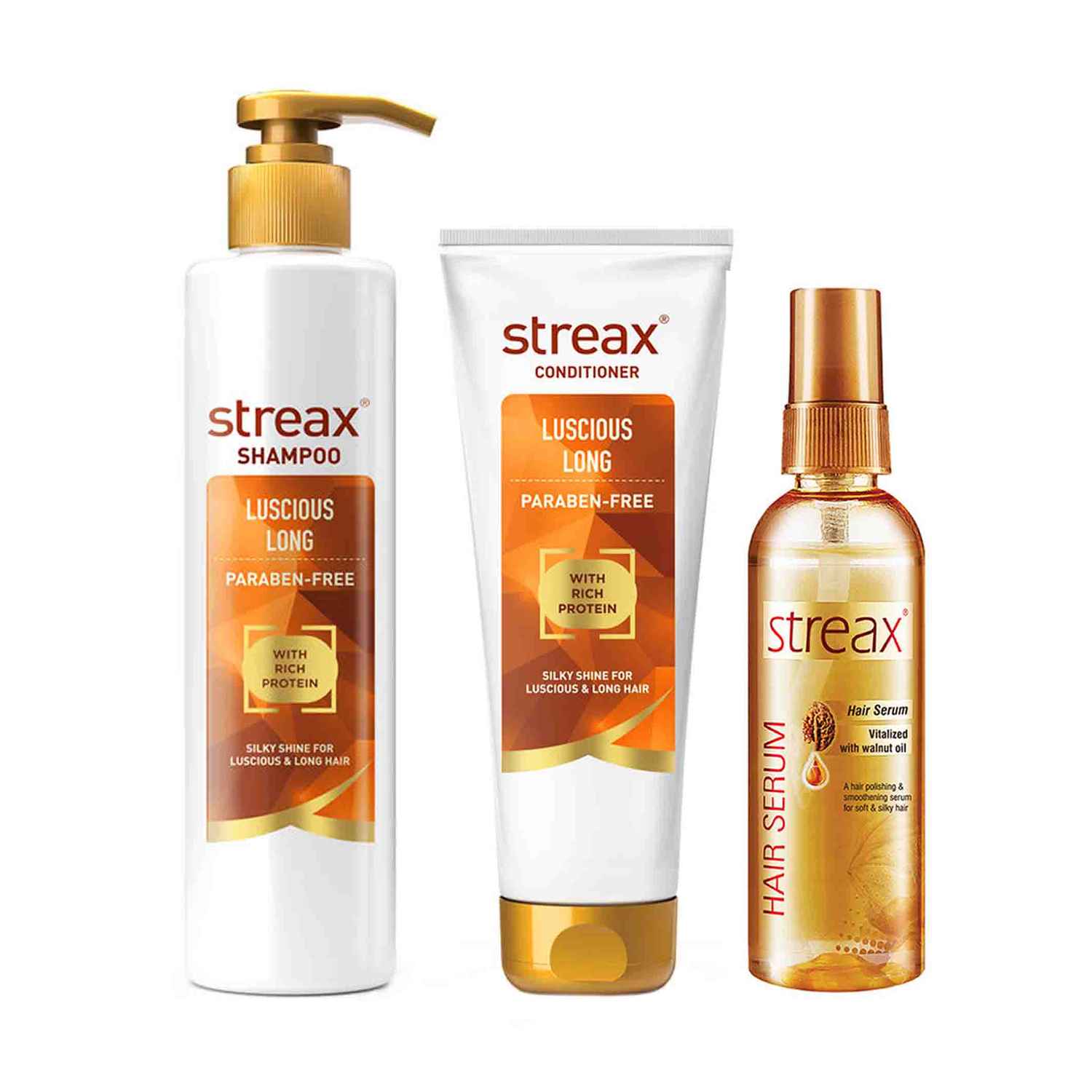 Buy Streax Luscious Long Shampoo+Conditioner+Walnut Serum - Purplle