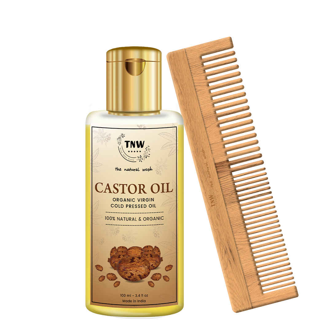 Buy TNW-The Natural Wash Combo of 100 % Pure Castor Oil & Neem Comb | Castor Oil For Hair ,Skin,Eyelashes And Nails 100 ml | Wooden Neem Comb , Elminiates Infections And Toxins - Purplle