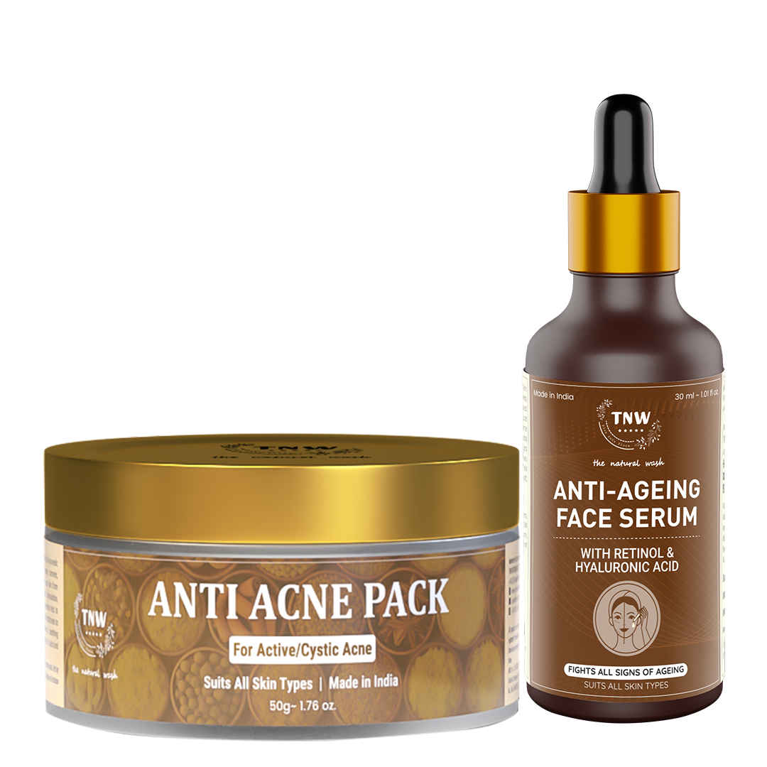 Buy TNW-The Natural Wash Combo of Anti Acne Face Pack & Anti Ageing Serum | Face Pack With Neem Extracts .Pimple Clearing Treatment 50G | Retinol Serum With Hyaluronic Acid For Spotless Glowing Skin 30 ml - Purplle