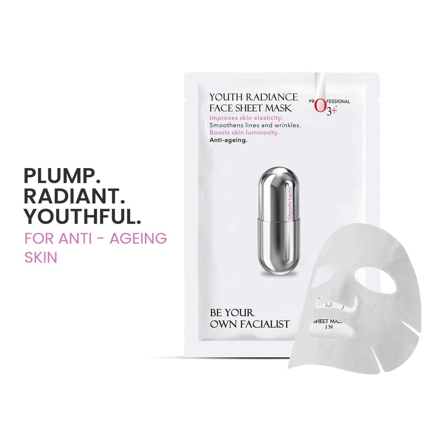 Buy O3+ Facialist Youth Radiance Sheet Mask with Glycolic Acid for Fine Lines, Wrinkles & Glowing Skin Ideal for All Skin Types (30g) - Purplle