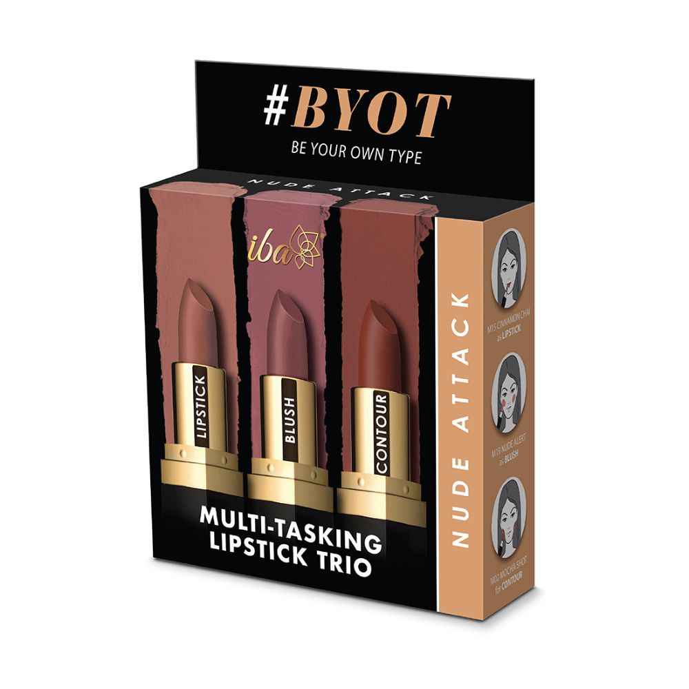 Buy Iba Multi-Tasking Lipstick Trio - Nude Attack (Lipstick, Blush, Contour) M15 Cinnamon Chai, M19 Nude and M02 Mocha Shot - Pack of 3 - Purplle