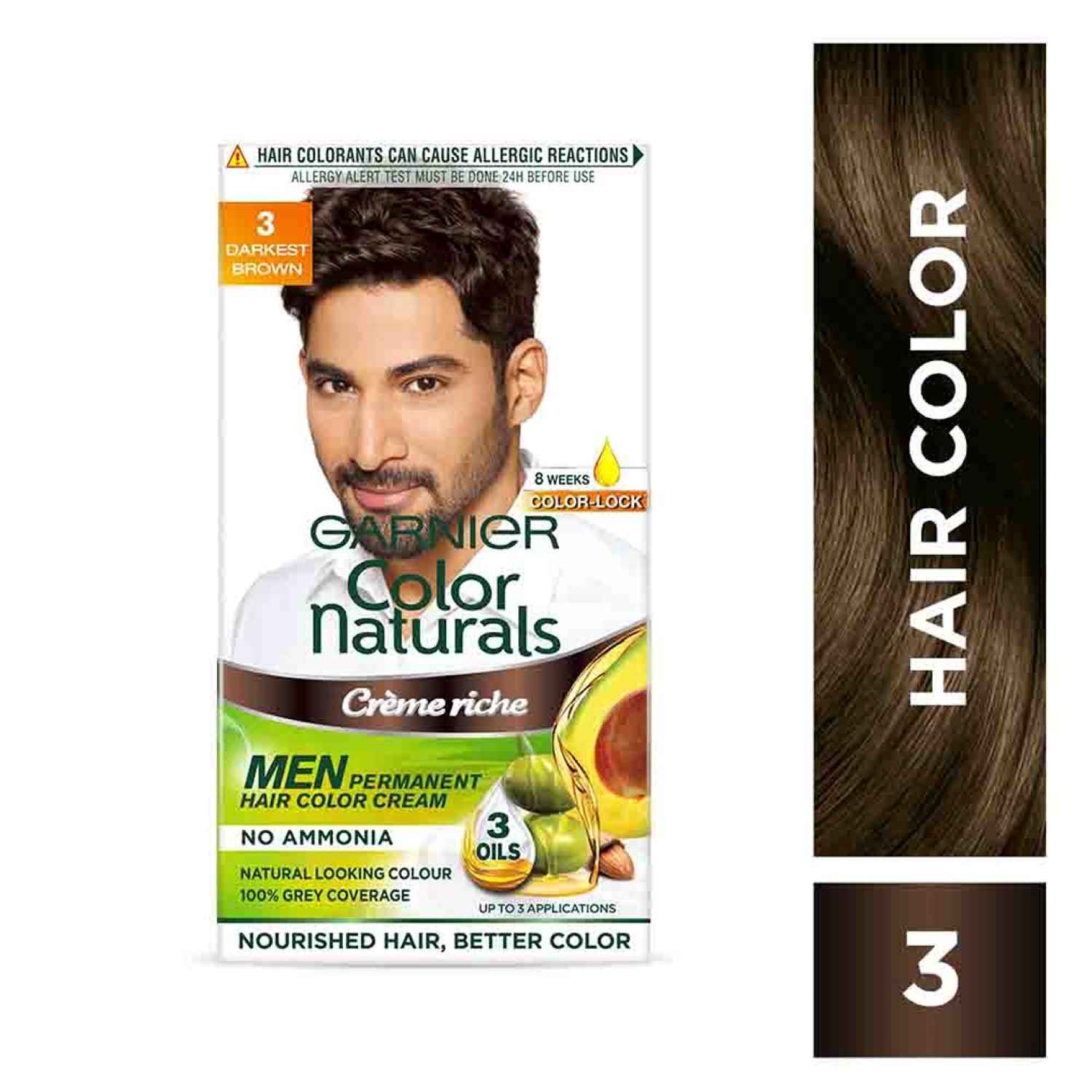 Buy Garnier Color Naturals Men Permanent Hair Colour Cream Darkest Brown 3 (30 ml + 30 g) - Purplle