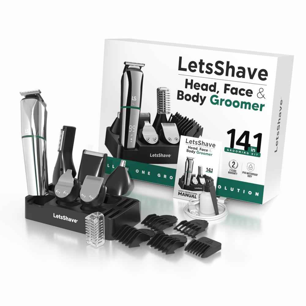Buy LetsShave Head, Face & Body Groomer for Men, 6 Grooming Heads + 6 Combs + 1 Stand | 90Min Runtime & Water Proof | Full Body Trimmer, Nose Trimmer, Grooming Kit, Shaver Head - Purplle