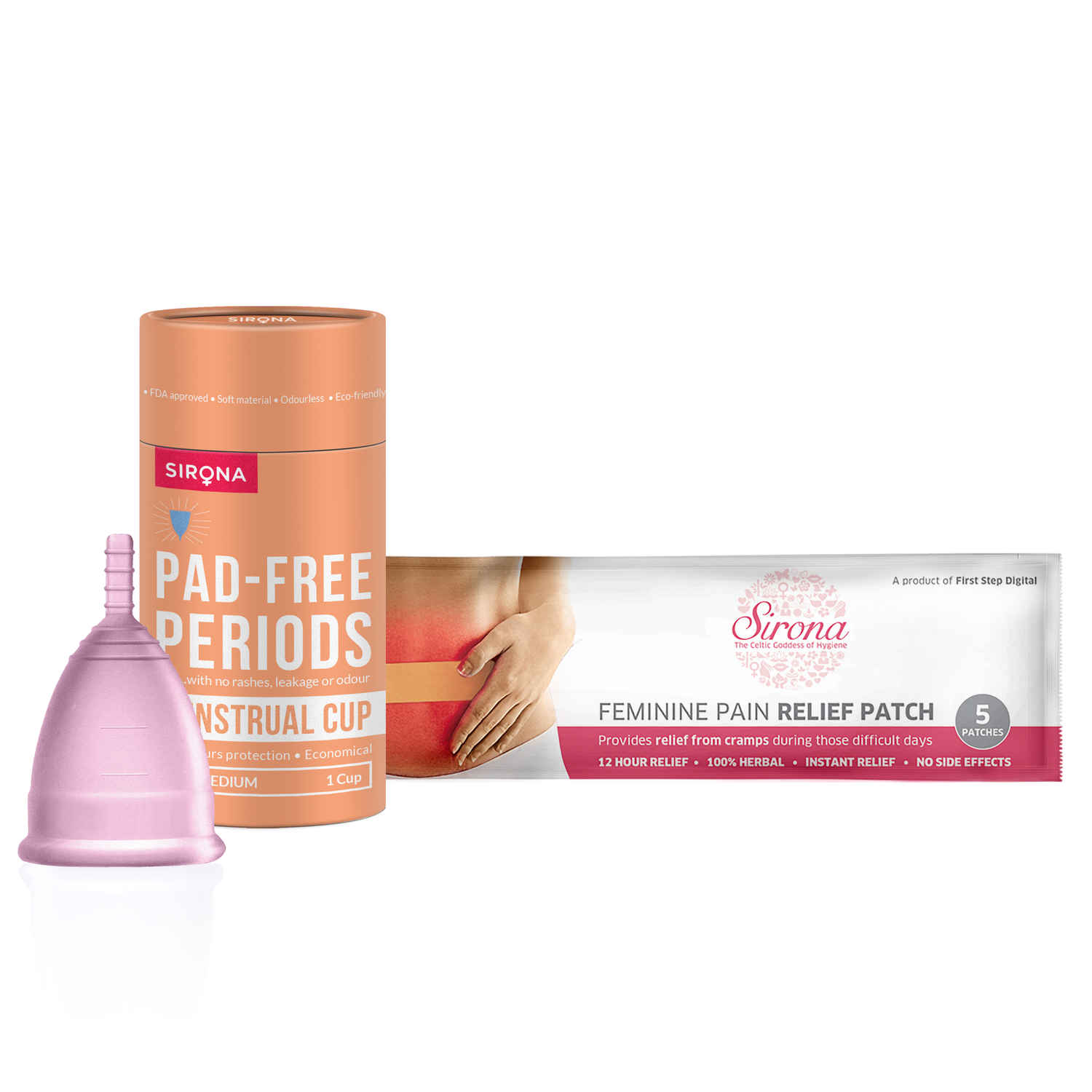 Buy Sirona Menstrual cup Medium with pain relief patches 2 Pcs - Purplle