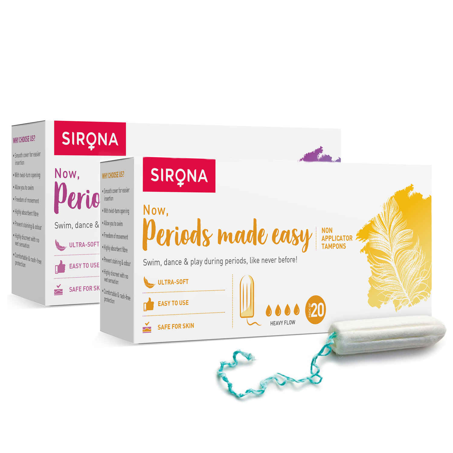 Buy Sirona FDA Approved Heavy Flow Tampons - 20 Tampons with Regular Flow Tampons - 20 Tampons - 2 Pcs - Purplle
