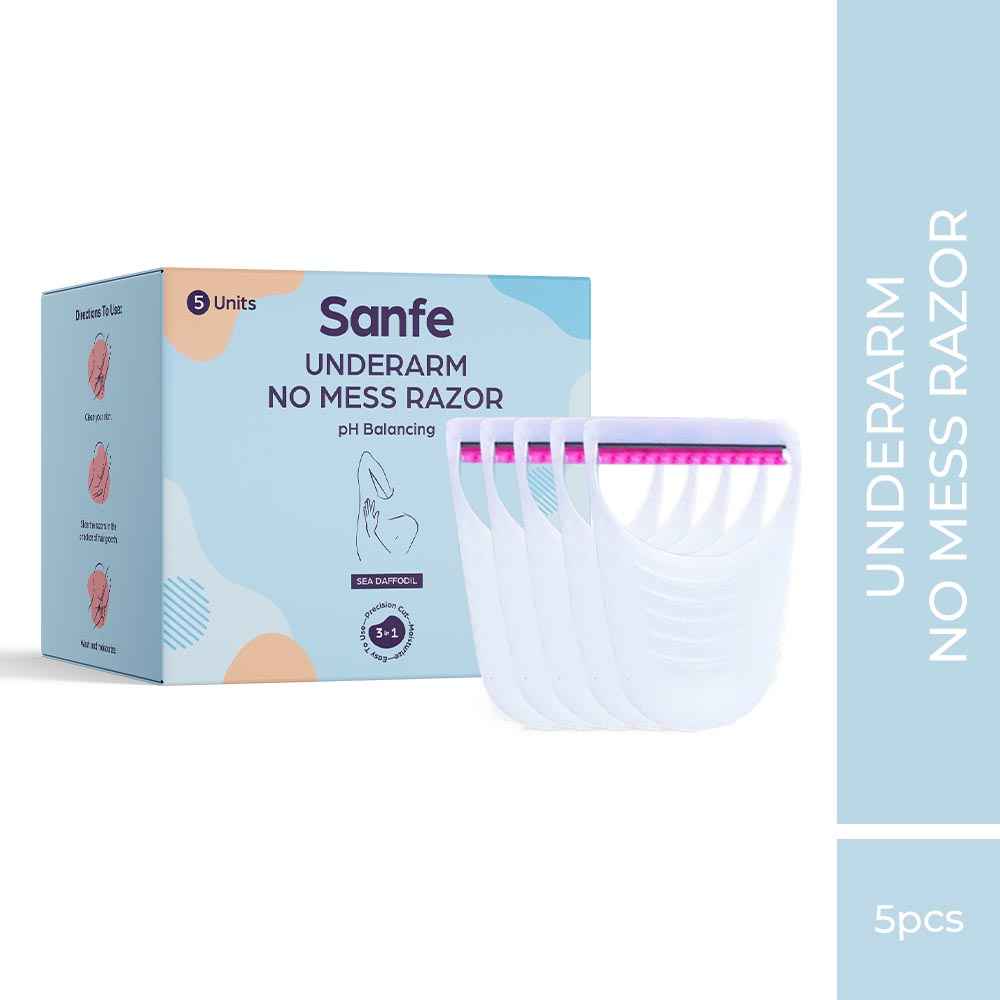 Buy Sanfe Underarm No Mess Razor for Women's Hair Removal - Pack of 5 with Sea Daffodil | Smooth & Instant Hair Removal (Multicolor) - Purplle