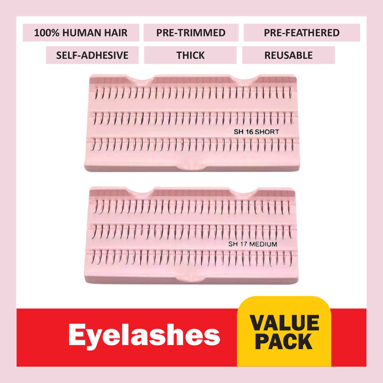 Buy GlamGals HOLLYWOOD-U.S.A Stylish Black Soft Thick Reusable Human Hair False Eye Lashes -COMBO (SH16+SH17) - Purplle