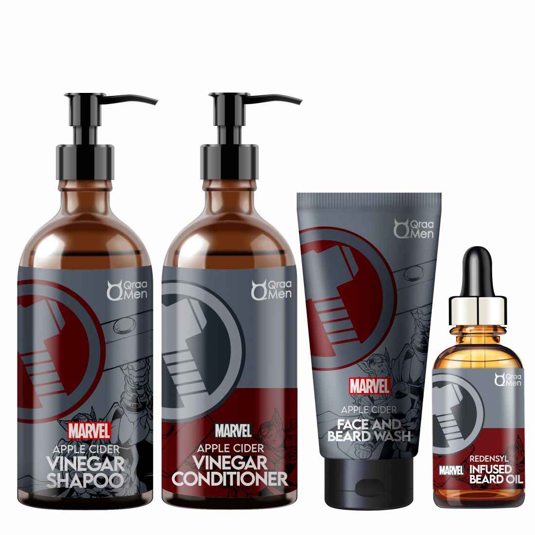 Buy Qraa Men Thor Apple Cider Vinegar Grooming Kit for Men | Apple Cider Vinegar Shampoo, Conditioner, Face & Beard Wash, Redensyl Infused Beard Growth Oil - Purplle