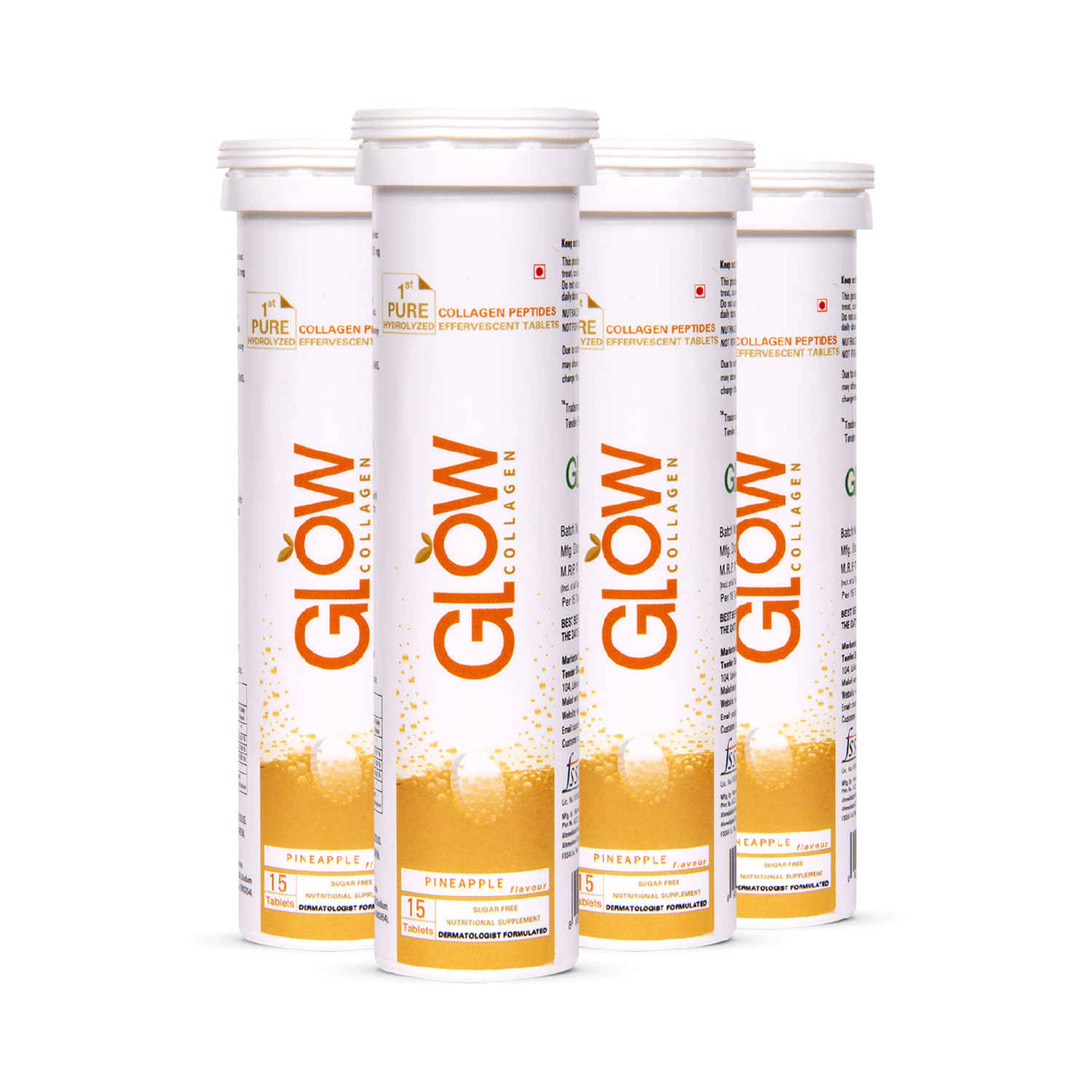 Buy GLOWGLUTATHIONE Glow Collagen 1000 1st Collagen Peptides (Hydrolyzed) 1000mg Effervescent High Absorption Pineapple Flavour 60 Tablets for Skin, Thick Hair, Stronger Nails and Joints - Purplle