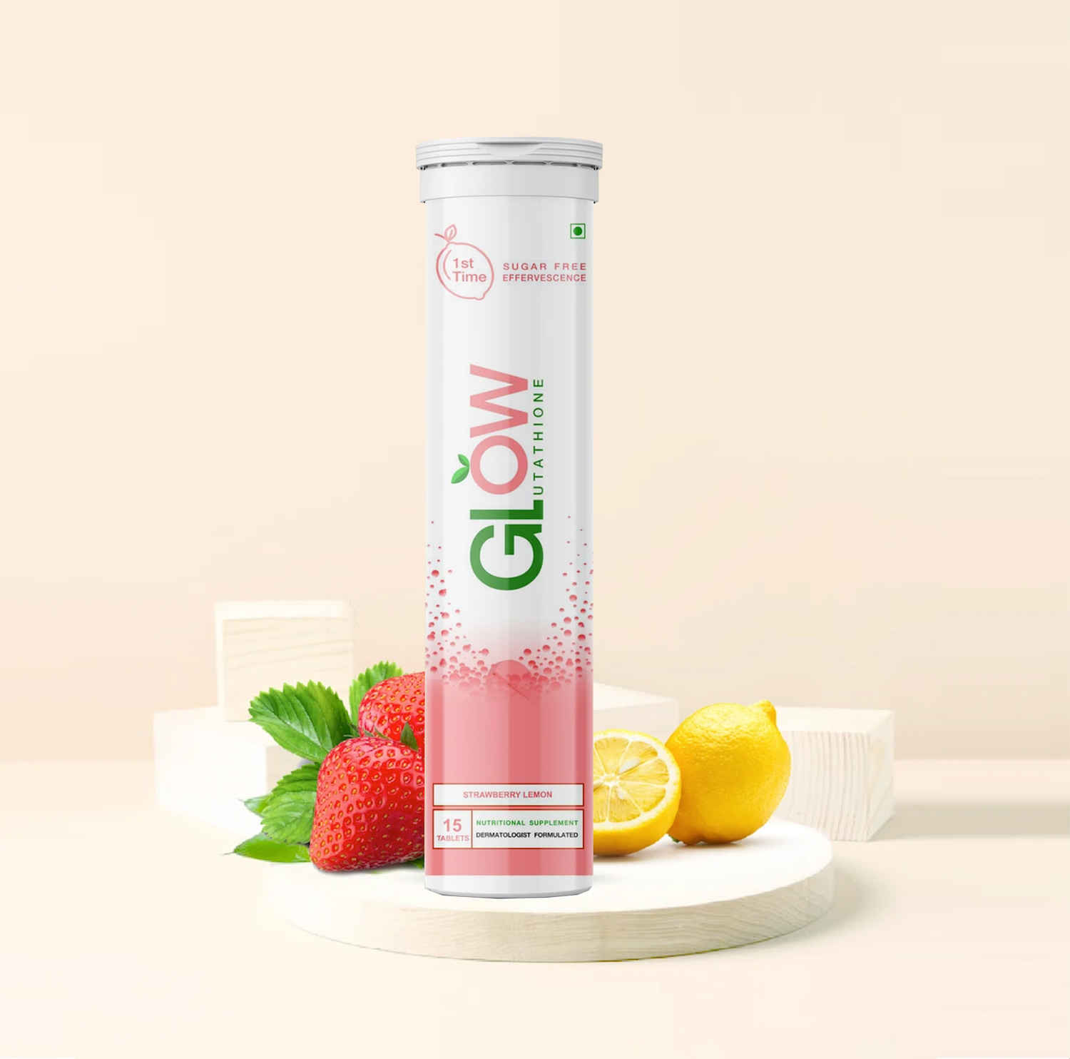 Buy GlowGlutathione 2 in 1 Dermatologist Formulated Japanese L-Glutathione 500 mg +Natural Vitamin C 1000 mg, Antioxidant for Skin , 15 Sugar Free Effervescent Tablets(Strawberry and lemon Flavor )  - Purplle