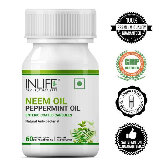 Buy INLIFE Neem Oil 350mg with Peppermint Oil 150mg for Digestive Health & Skin, Hair Care Supplement, Enteric Coated Capsules – 60 Liquid Filled Vegetarian Capsules - Purplle