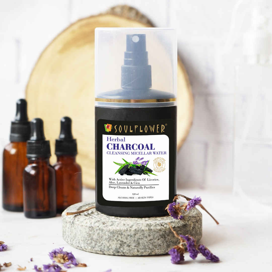 Buy Soulflower Herbal Charcoal Micellar Water Soap With Active Ingredients of Licorice, Aloe, Lavender & Cica, Deep Cleanse & Naturally Purifies, Alcohol Free, All Skin Types, 120ml - Purplle