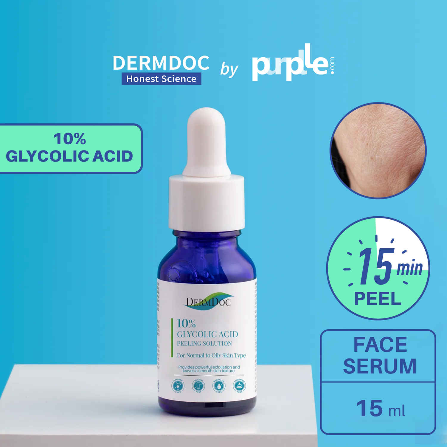 Buy DERMDOC by Purplle 10% Glycolic Acid Peeling Solution (15 ml) | chemical peeling | pore cleansing | glycolic acid serum | exfoliator | aha bha peeling solution - Purplle